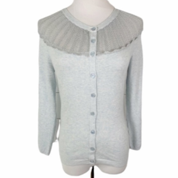 SPARROW Anthropologie Shimmer Fan Cardigan Sweater Button Blue XS - Picture 3 of 11